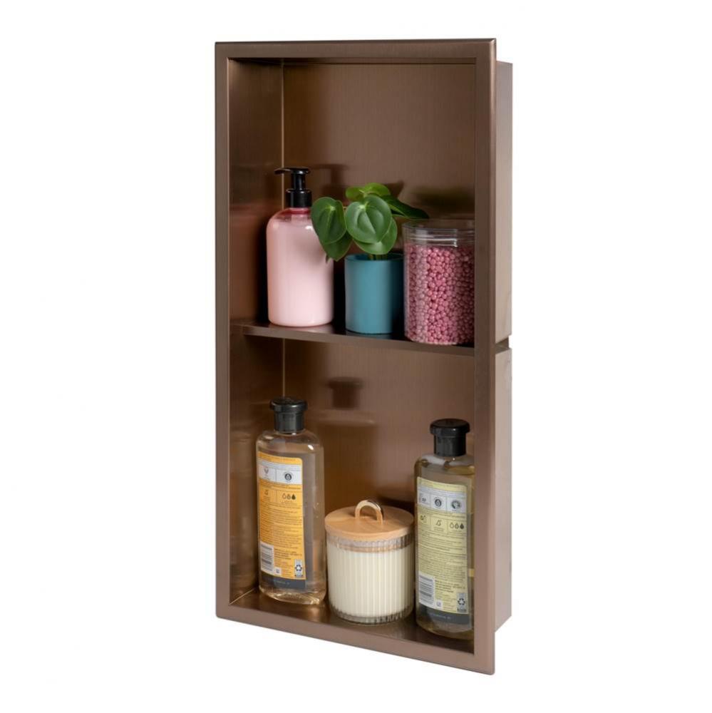 12'' x 24'' Brushed Copper PVD Stainless Steel Vertical Double Shelf Shower Ni