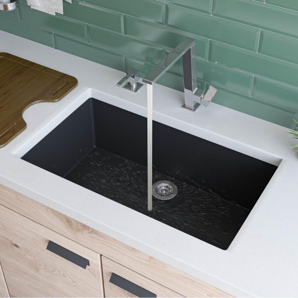 Black 30'' Undermount Single Bowl Granite Composite Kitchen Sink