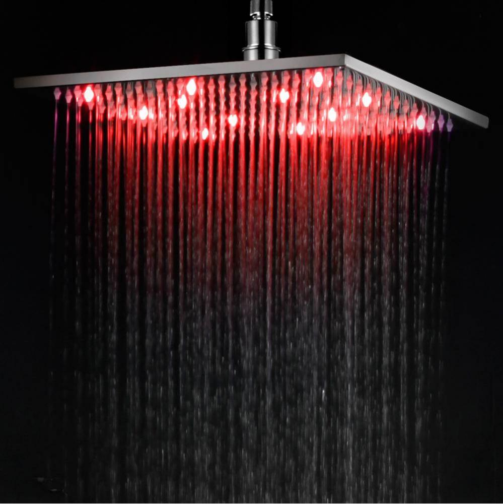 Brushed Nickel 12'' Square Multi Color LED Rain Shower Head