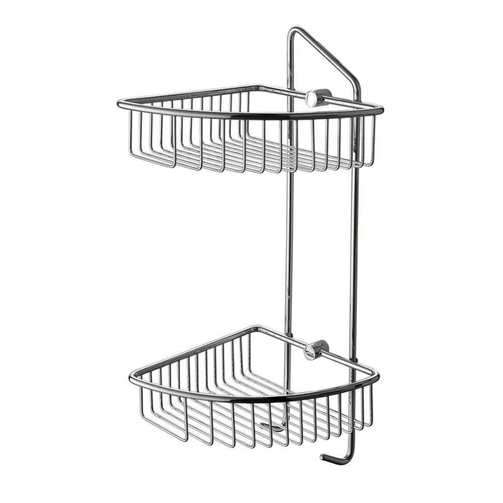 Polished Chrome Corner Mounted Double Basket Shower Shelf Bathroom Accessory