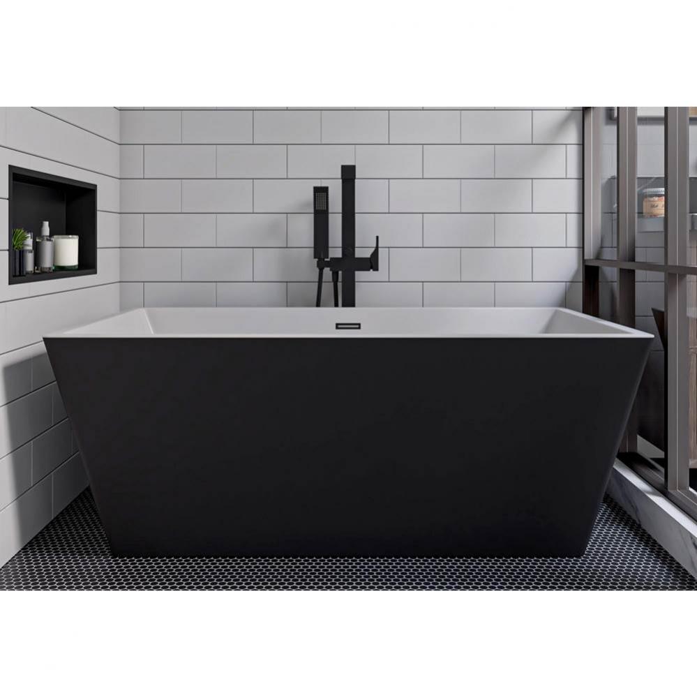 59 inch Black & White Rectangular Acrylic Free Standing Soaking Bathtub