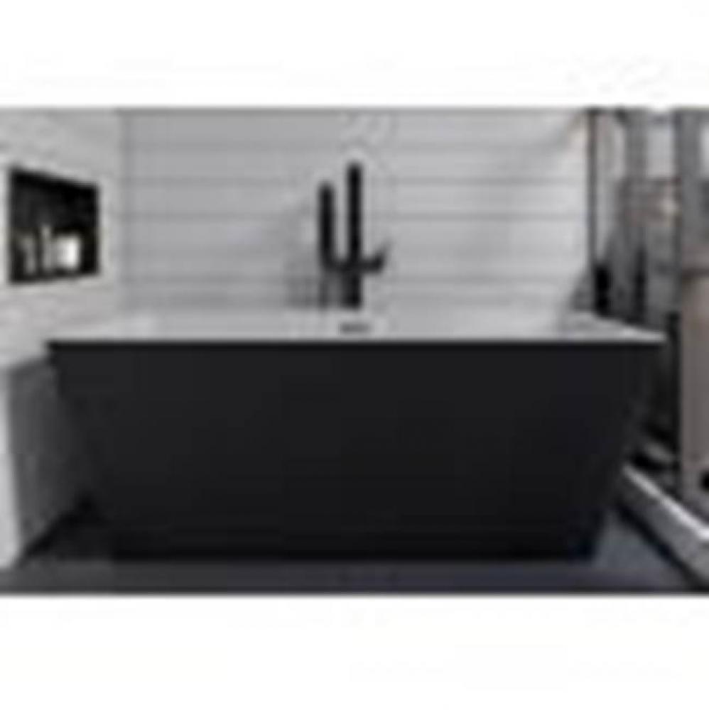 59 inch Black & White Rectangular Acrylic Free Standing Soaking Bathtub