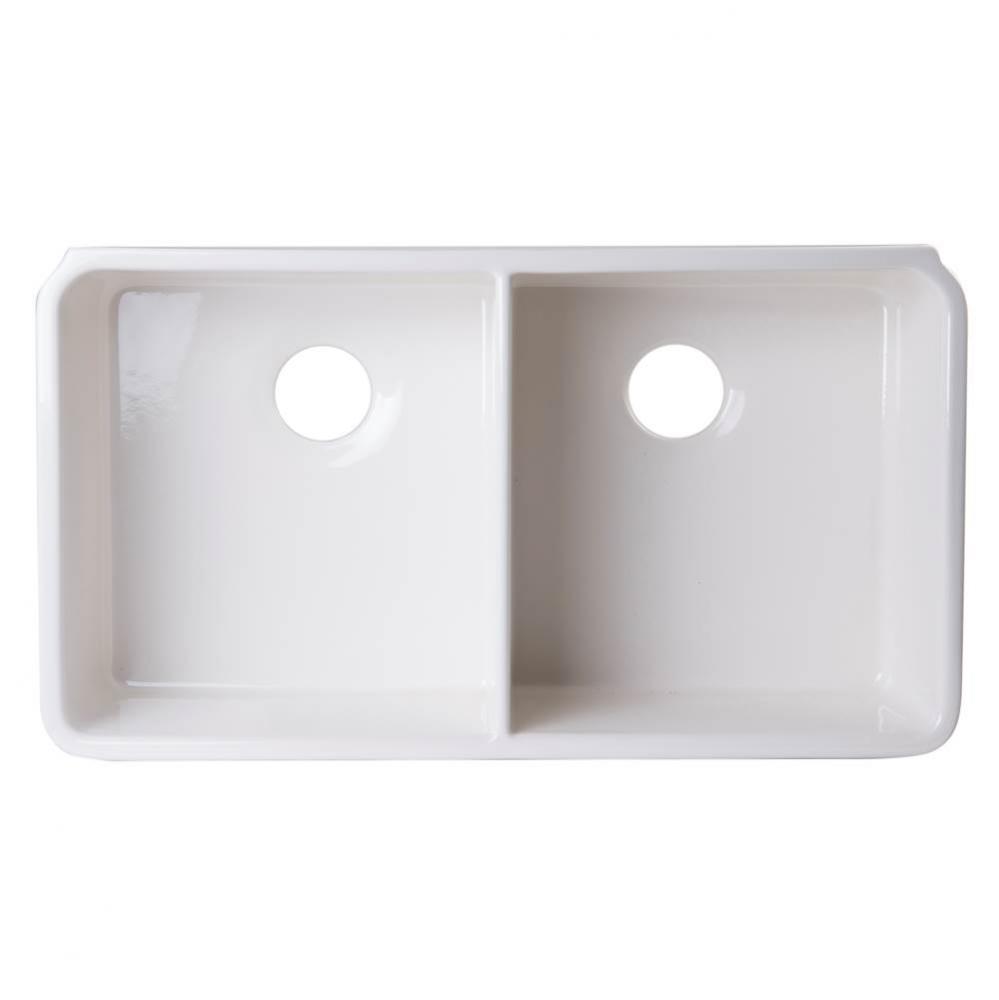 32 inch Biscuit Double Bowl Fireclay Undermount Kitchen Sink