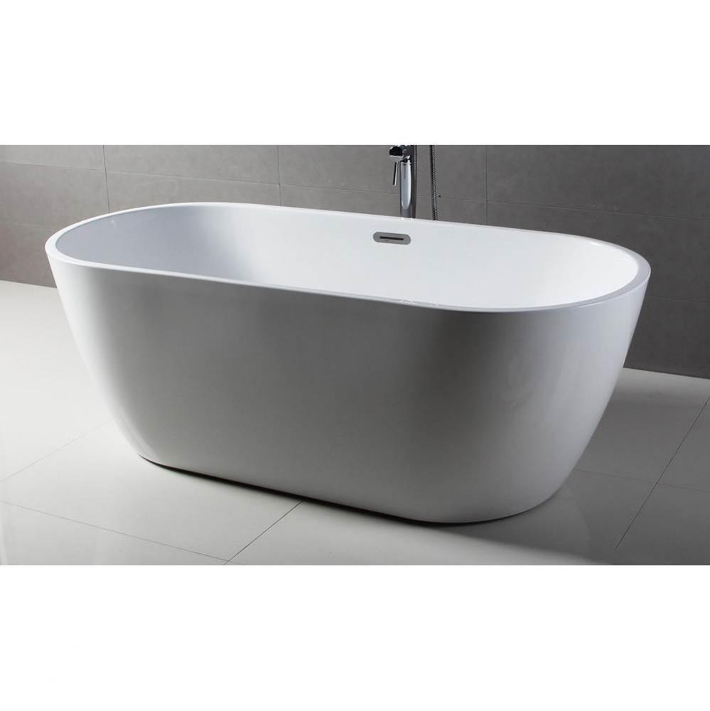 67 inch White Oval Acrylic Free Standing Soaking Bathtub