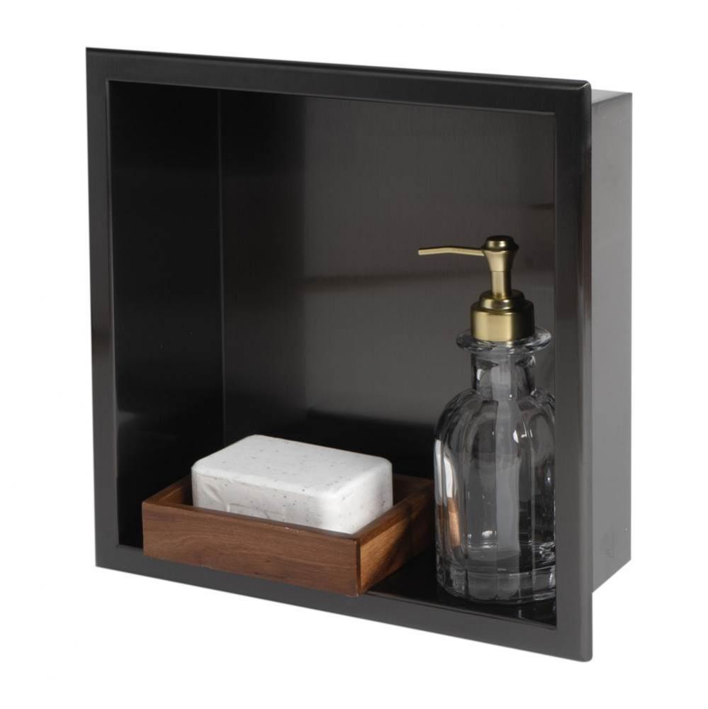12'' x 12'' Brushed Black PVD Stainless Steel Square Single Shelf Shower Niche