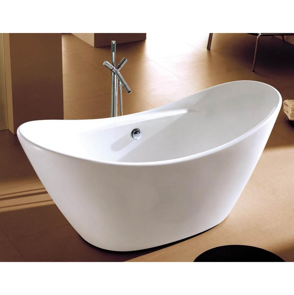 68 inch White Oval Acrylic Free Standing Soaking Bathtub