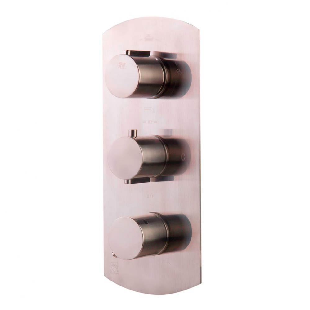 Brushed Nickel Concealed 4-Way Thermostatic Valve Shower Mixer /w Round Knobs