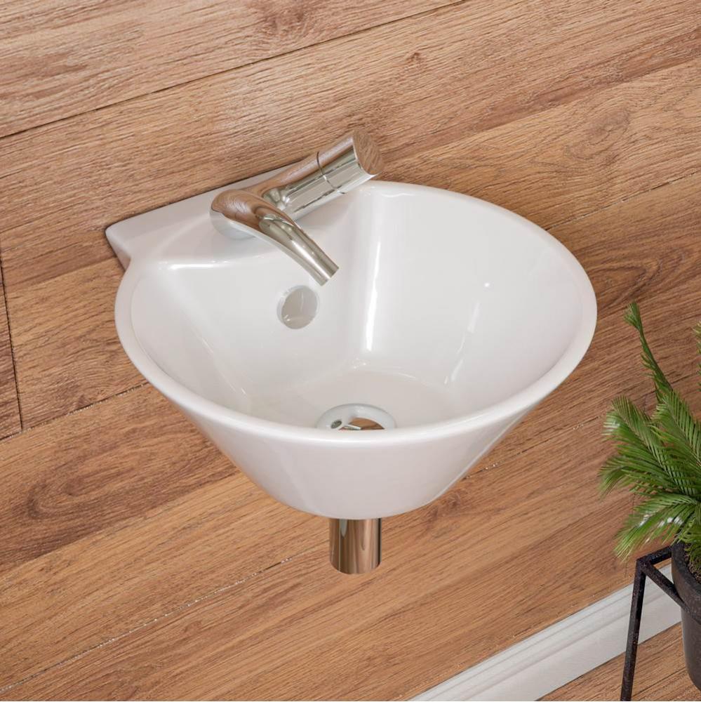 ALFI brand ABC113 White 17'' Round Wall Mounted Ceramic Sink with Faucet Hole