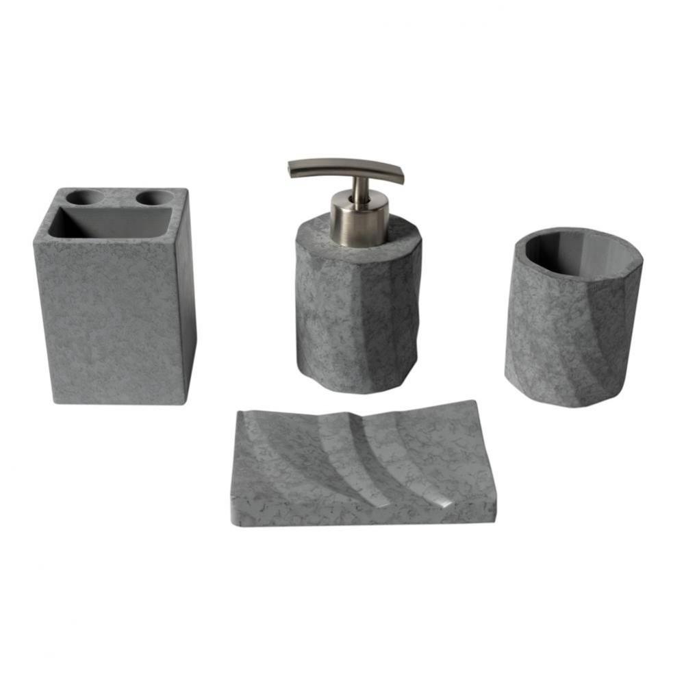 4 Piece Solid Concrete Gray Matte Bathroom Accessory Set