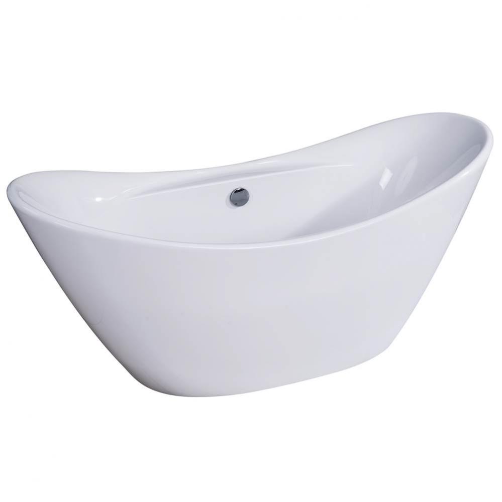 68 inch White Oval Acrylic Free Standing Soaking Bathtub