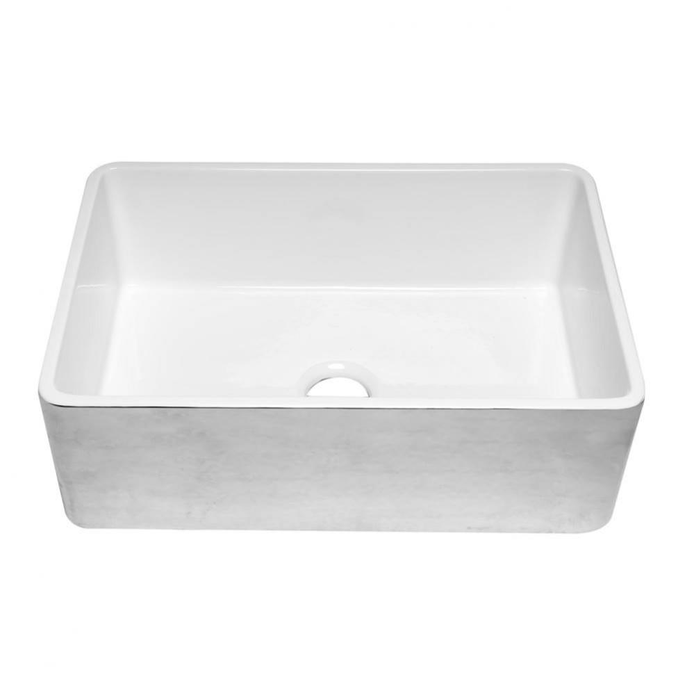 Hammered Platinum/Fluted 30 inch Reversible Single Fireclay Farmhouse Kitchen Sink