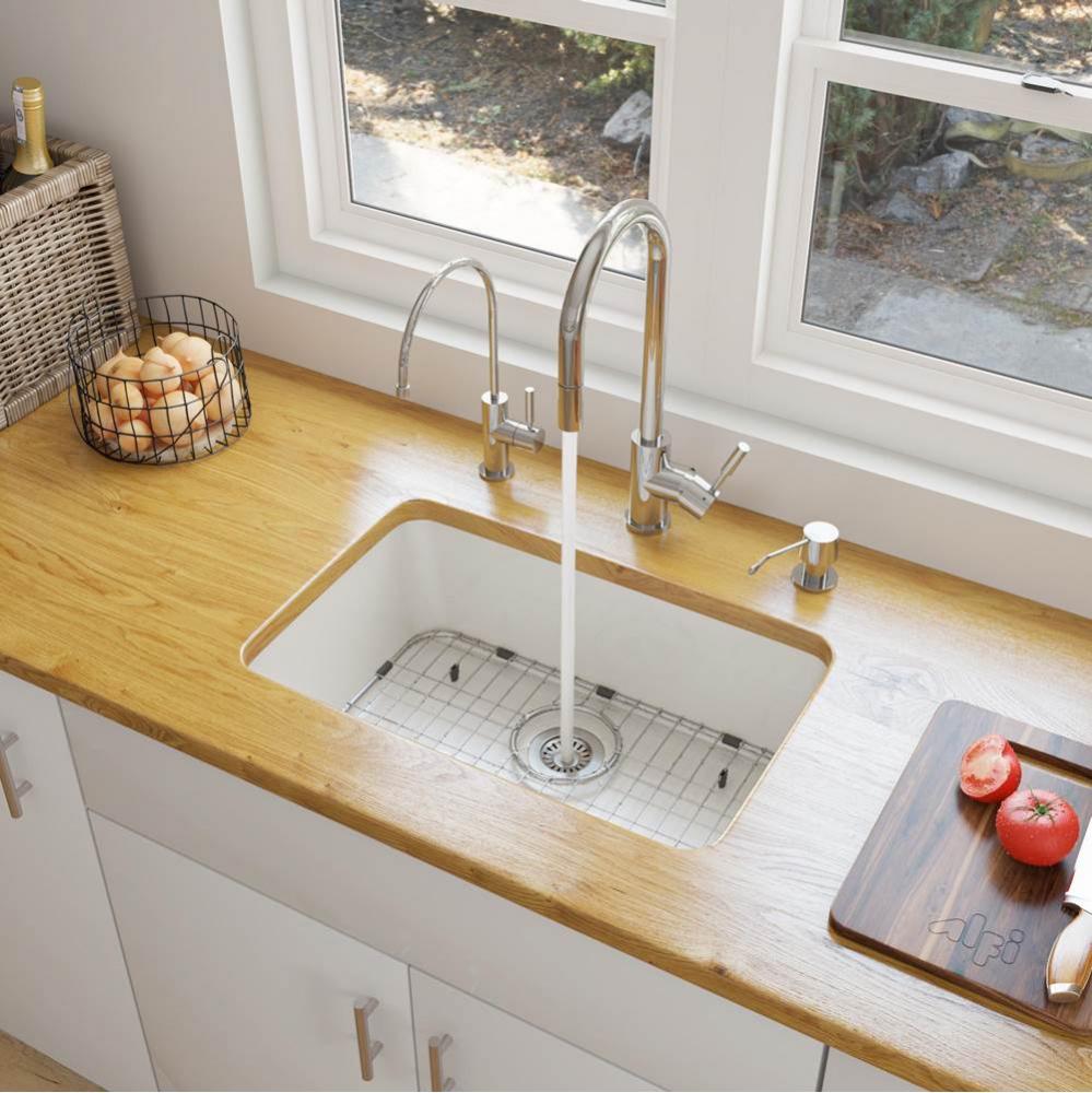 24 inch White Single Bowl Fireclay Undermount Kitchen Sink