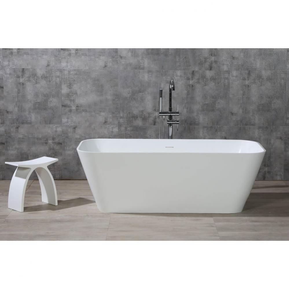 67'' White Rectangular Solid Surface Smooth Resin Soaking Bathtub