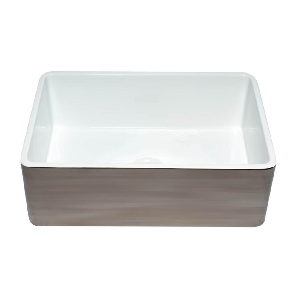 Smooth Titanium/Fluted 30 inch Reversible Single Fireclay Farmhouse Kitchen Sink