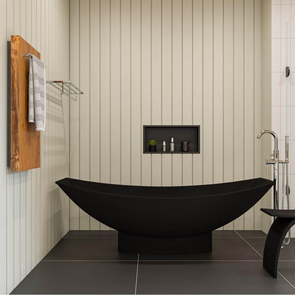 Black Matte 71'' Solid Surface Resin Free Standing Hammock Style Bathtub