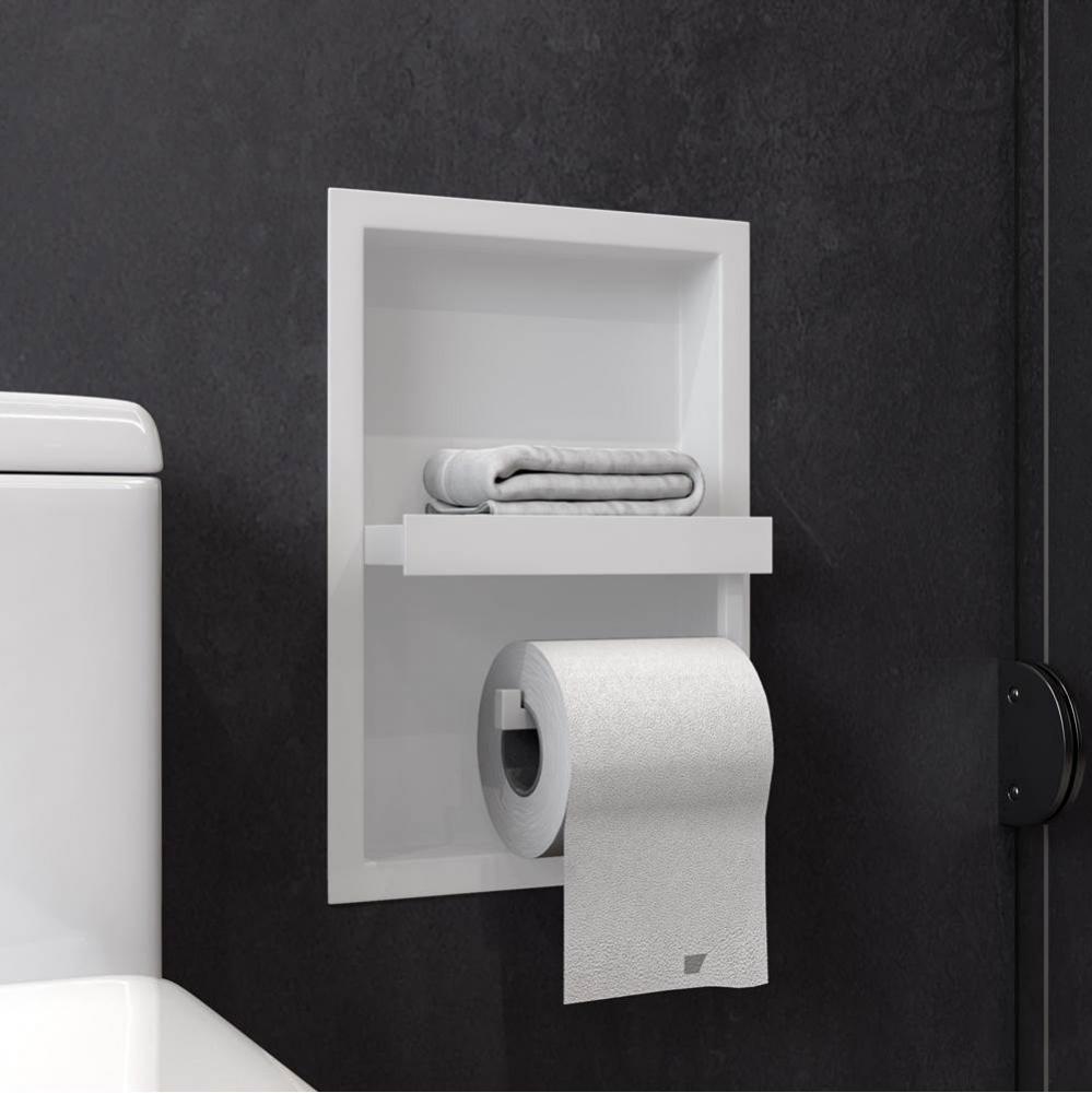 White Matte Stainless Steel Recessed Shelf / Toilet Paper Holder Niche