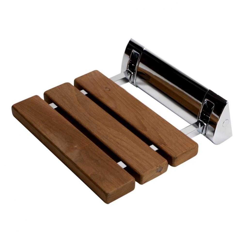 Polished Chrome 14'' Folding Teak Wood Shower Seat Bench