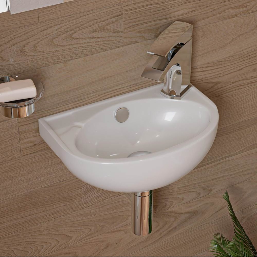White 14'' Small Wall Mounted Ceramic Sink with Faucet Hole