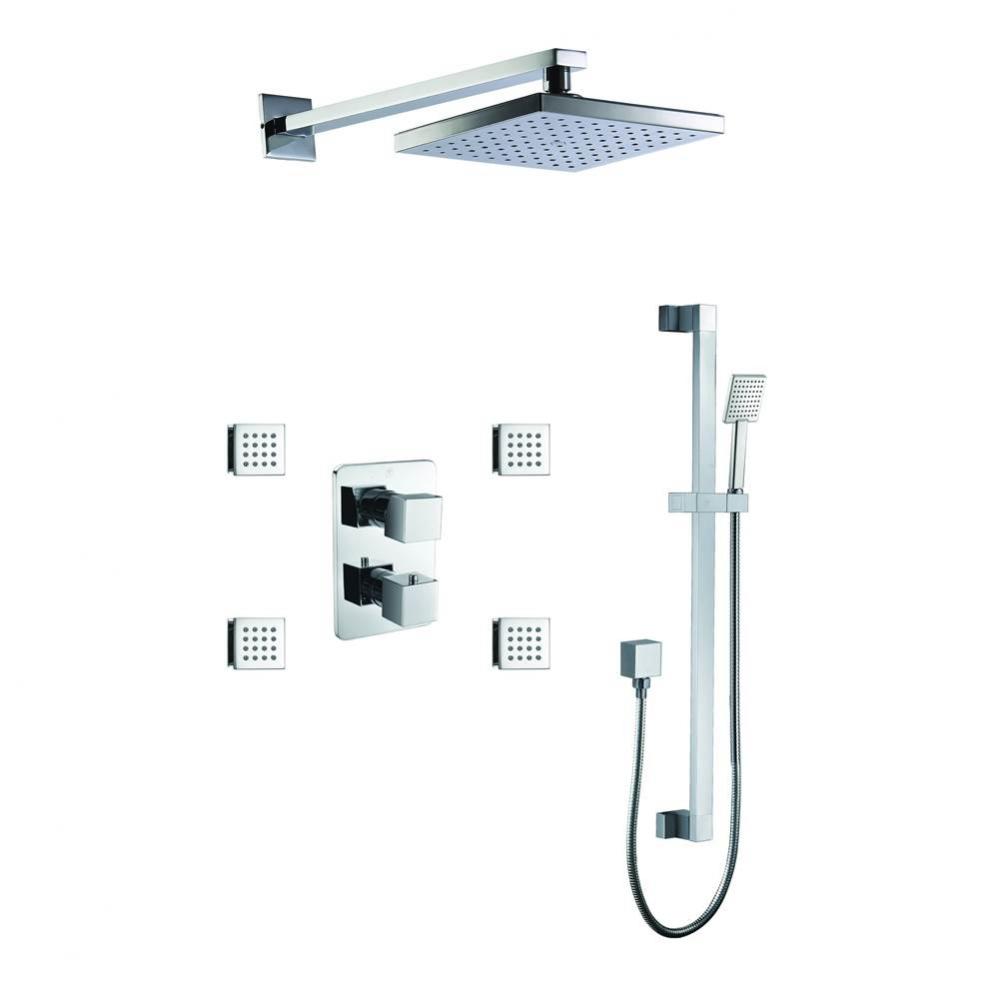 Polished Chrome 3 Way Thermostatic Shower Set with Body Sprays