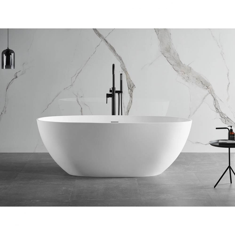 59'' White Oval Solid Surface Resin Soaking Bathtub