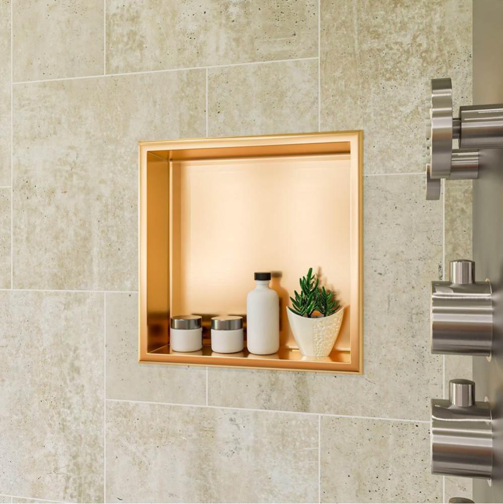 16'' x 16'' Brushed Gold PVD Steel Square Single Shelf Shower Niche