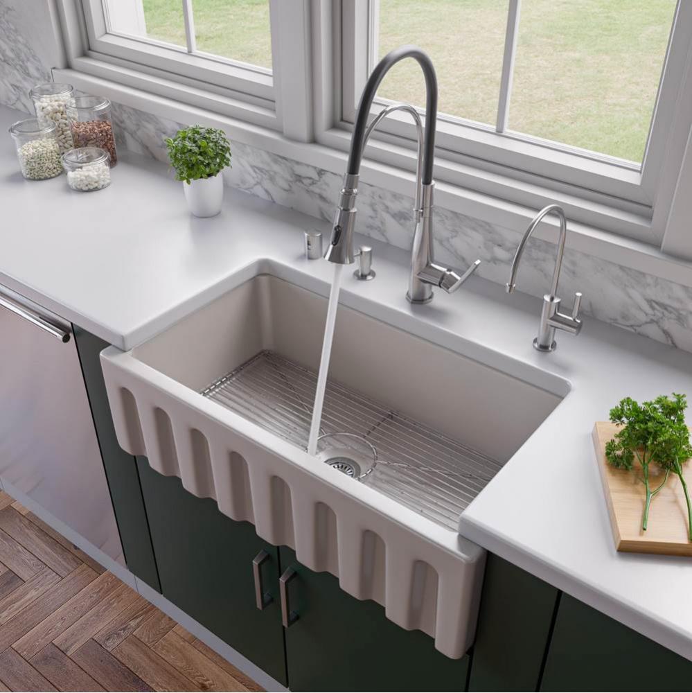 Biscuit 33'' x 18'' Reversible Fluted / Smooth Fireclay Farm Sink