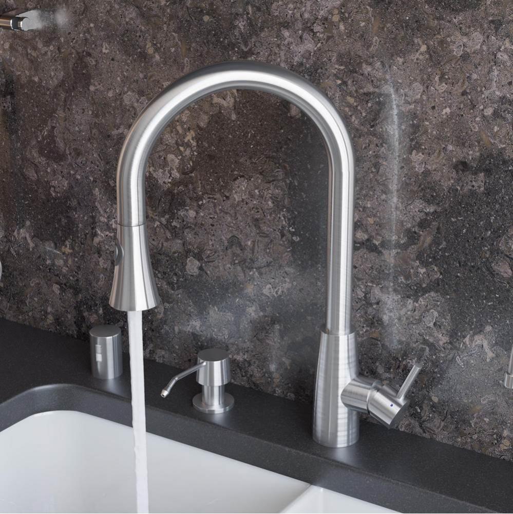 Solid Brushed Stainless Steel Pull Down Single Hole Kitchen Faucet
