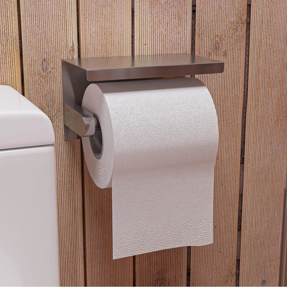 Brushed Stainless Steel Toilet Paper Holder with Shelf
