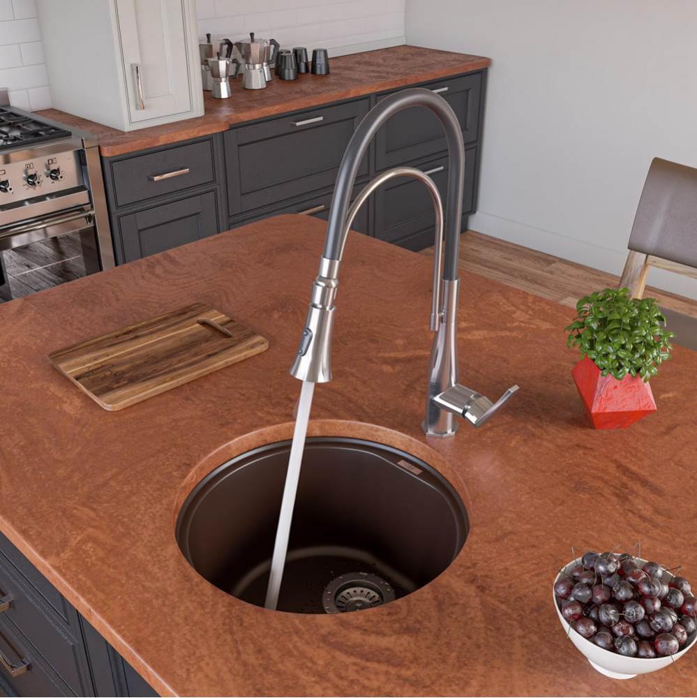 Chocolate 17'' Undermount Round Granite Composite Kitchen Prep Sink