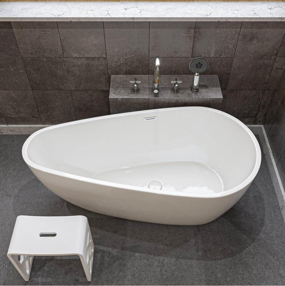 59 inch White Oval Acrylic Free Standing Soaking Bathtub