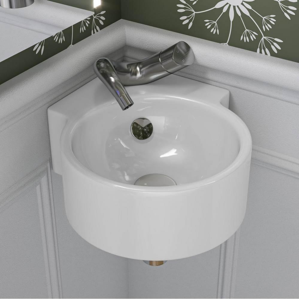 White 17'' Tiny Corner Wall Mounted Ceramic Sink with Faucet Hole