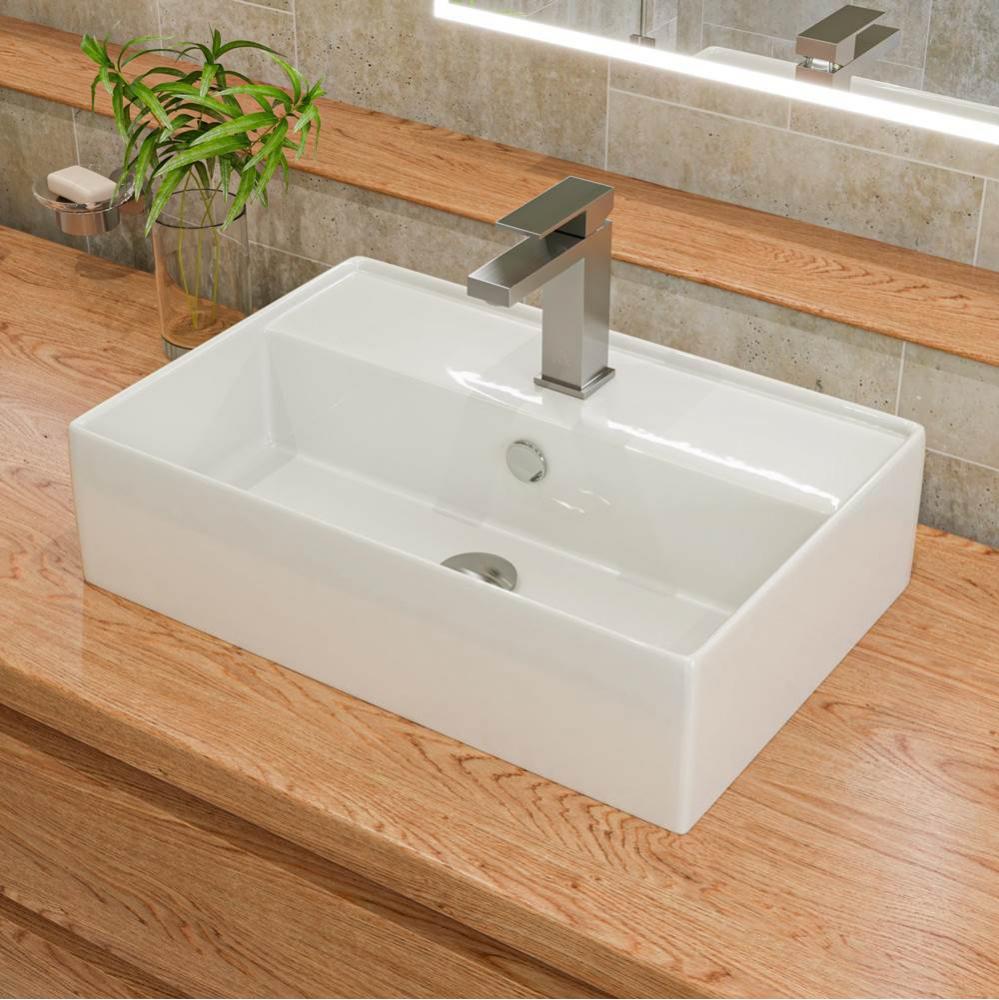 ALFI brand ABC901-W White 24'' Modern Rectangular Above Mount Ceramic Sink with Faucet H