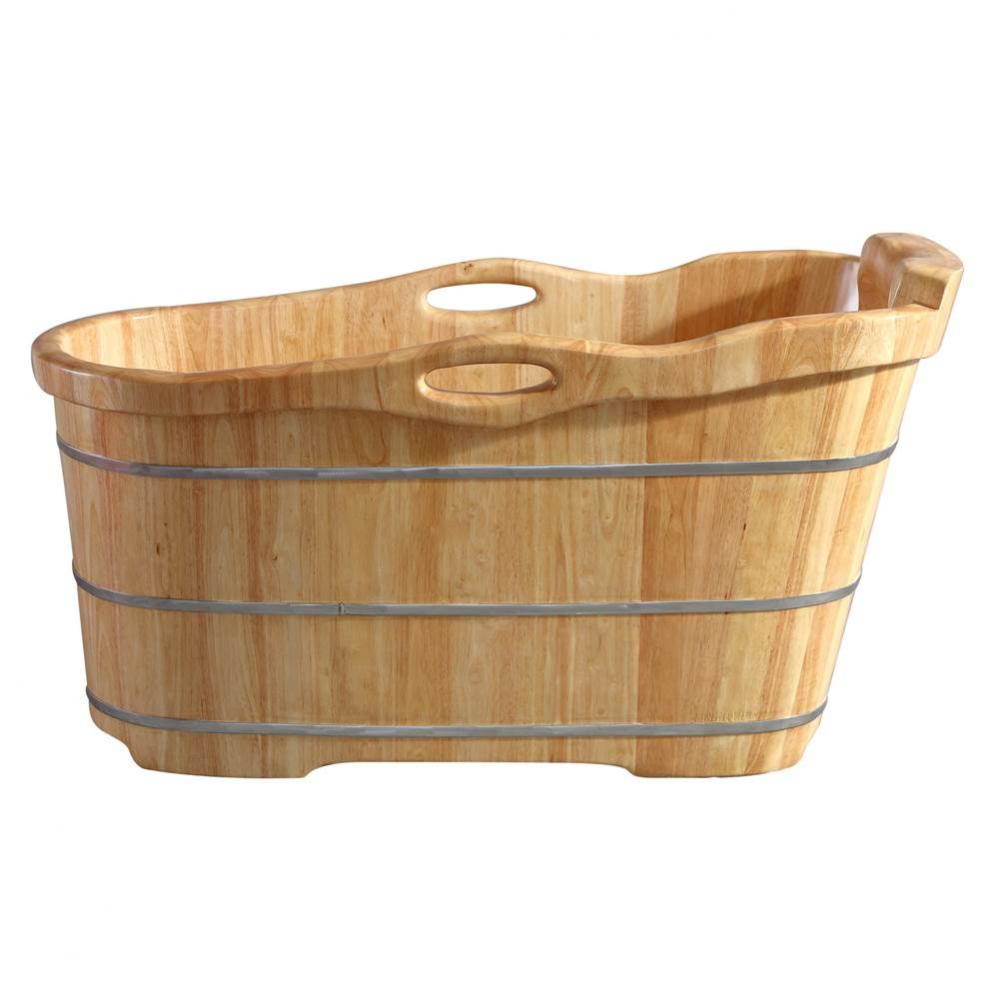 57'' Free Standing Rubber Wooden Soaking Bathtub with Headrest