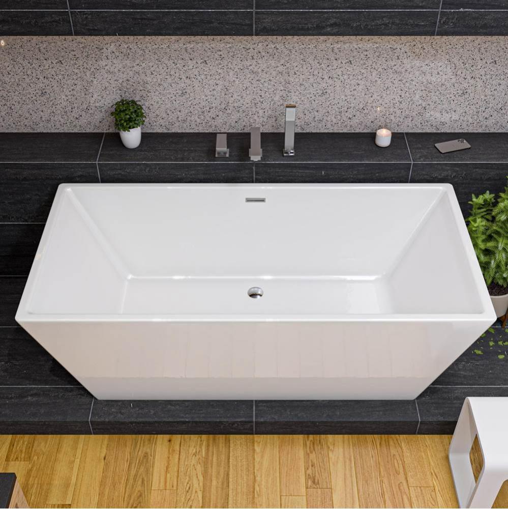 67 inch White Rectangular Acrylic Free Standing Soaking Bathtub