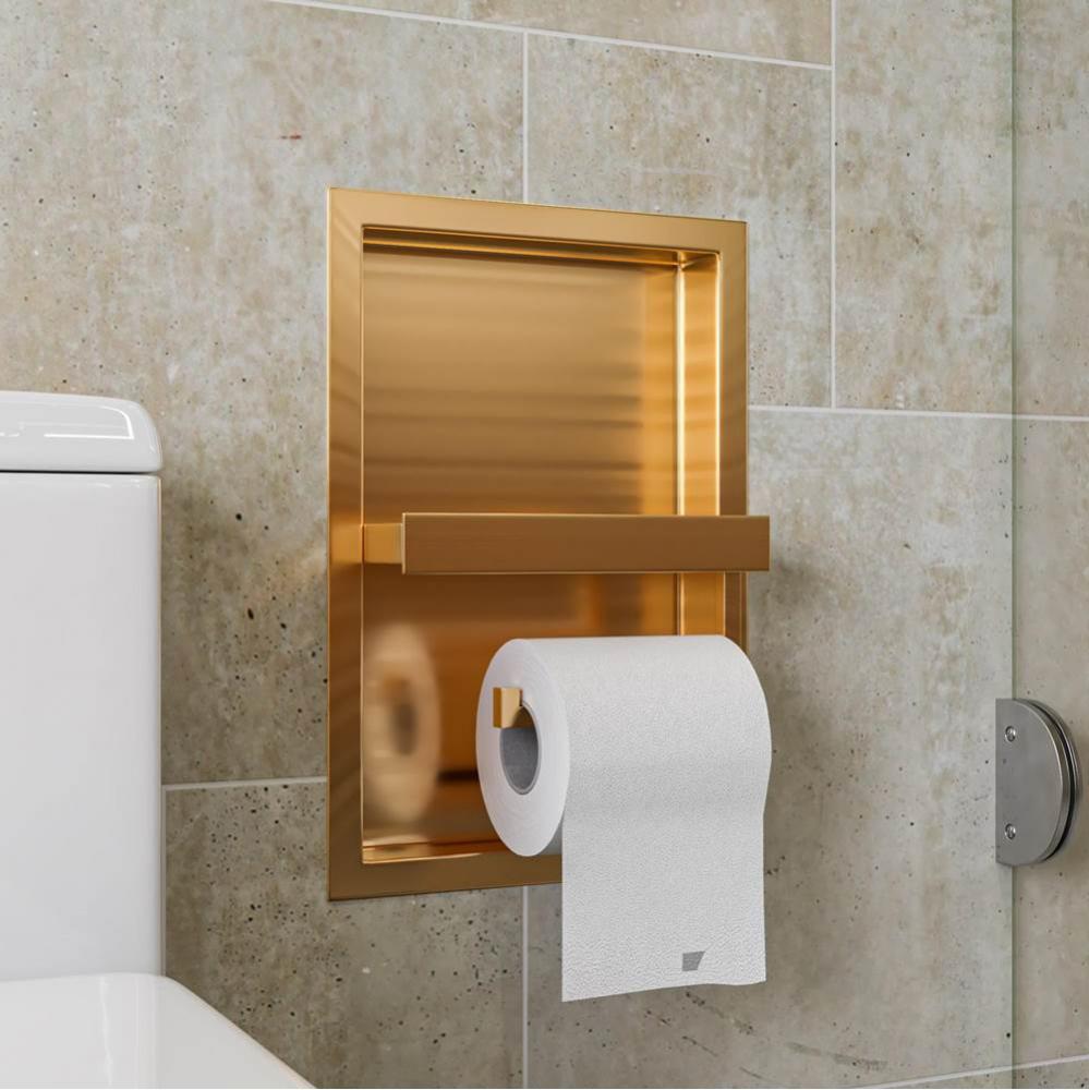 Brushed Gold PVD Stainless Steel Recessed Shelf / Toilet Paper Holder Niche