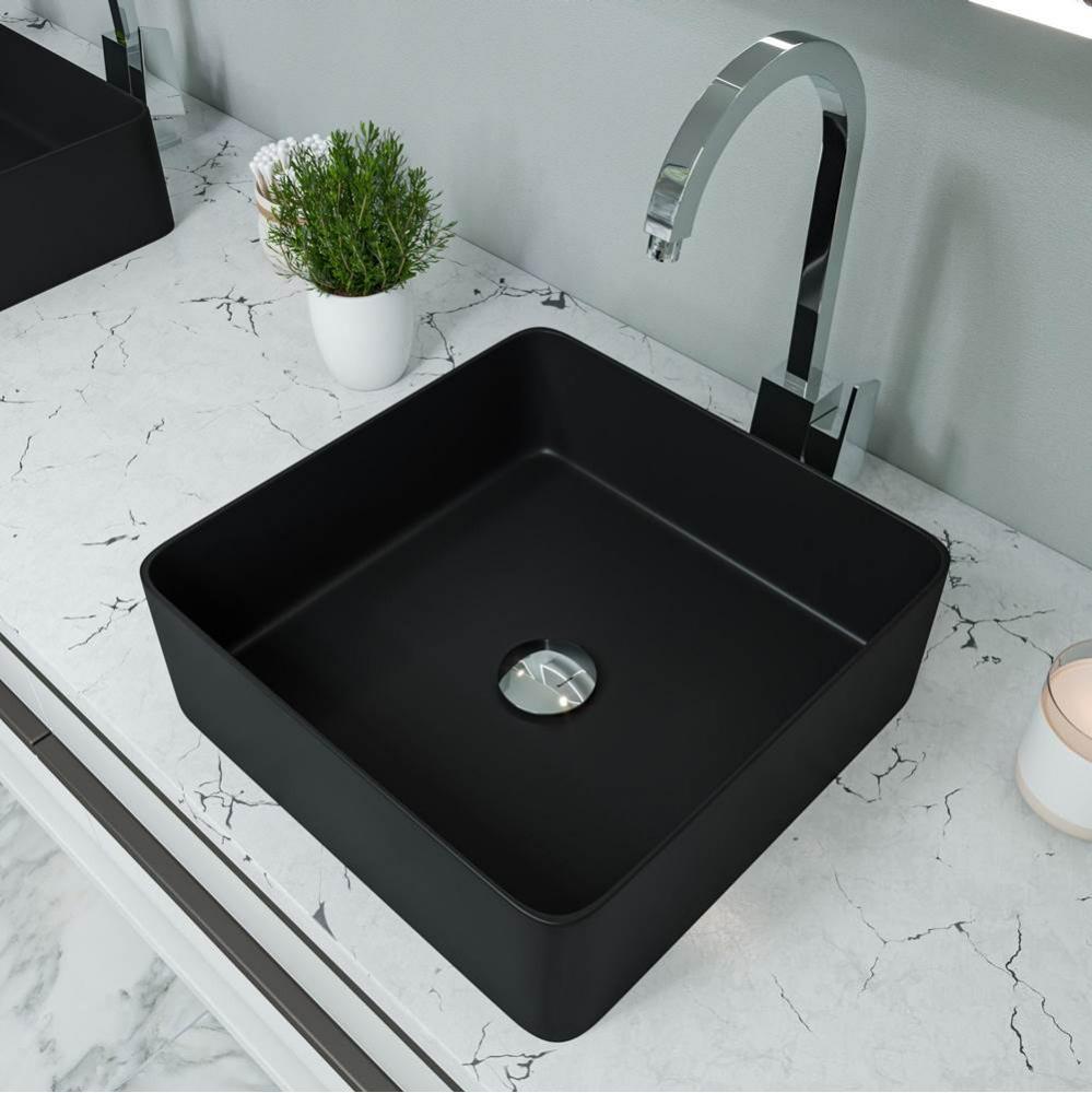 ALFI brand ABC903-BM Black Matte 16'' Modern Square Above Mount Ceramic Sink