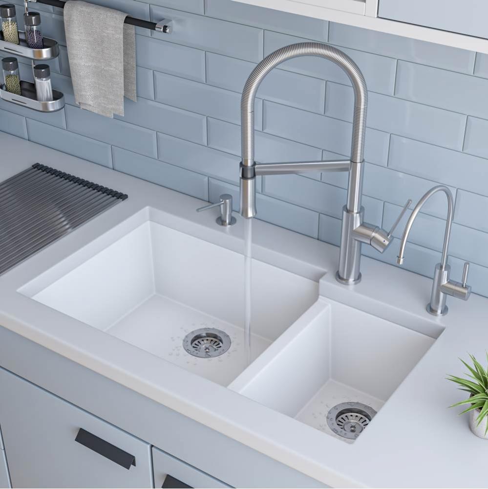 White 34'' Double Bowl Undermount Granite Composite Kitchen Sink