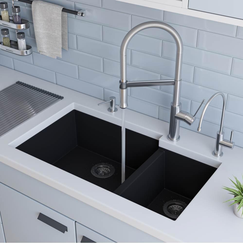Black 34'' Double Bowl Undermount Granite Composite Kitchen Sink
