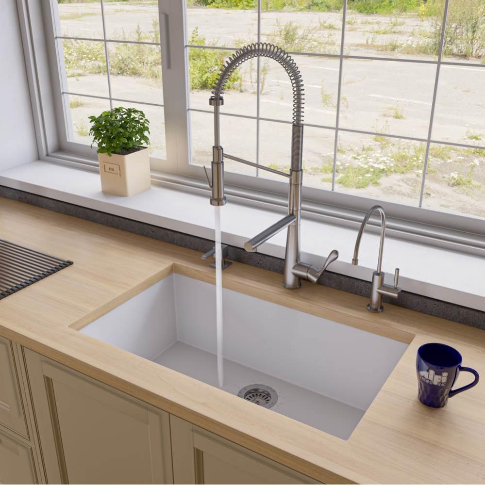 White 33'' Single Bowl Undermount Granite Composite Kitchen Sink