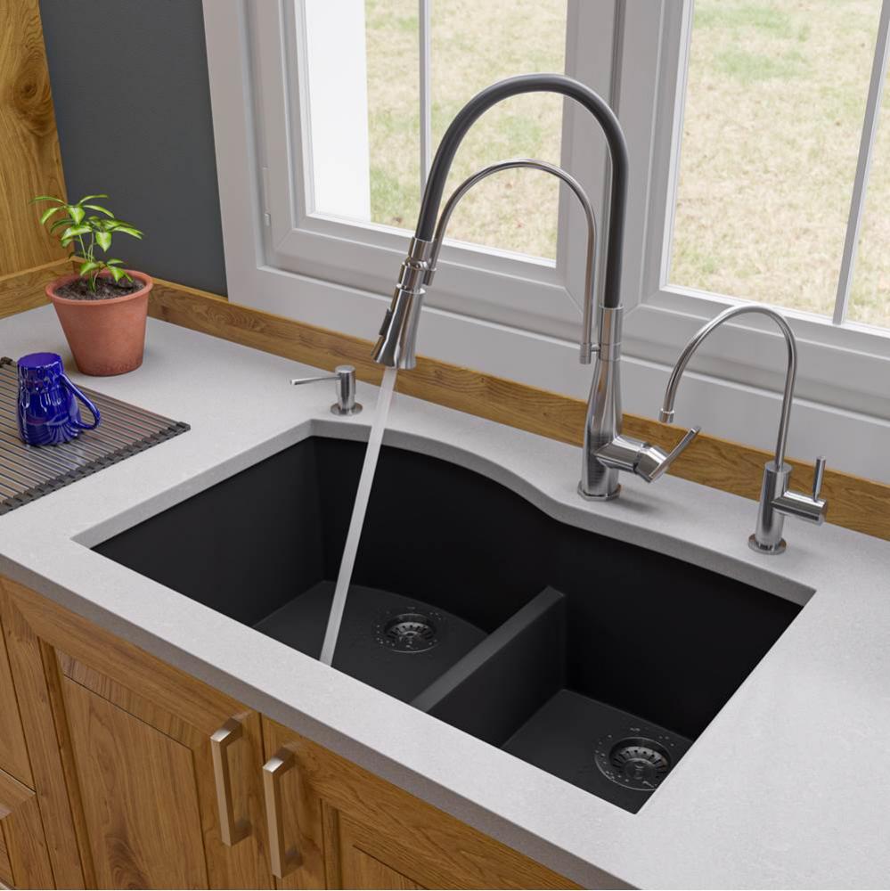 Black 33'' Double Bowl Undermount Granite Composite Kitchen Sink