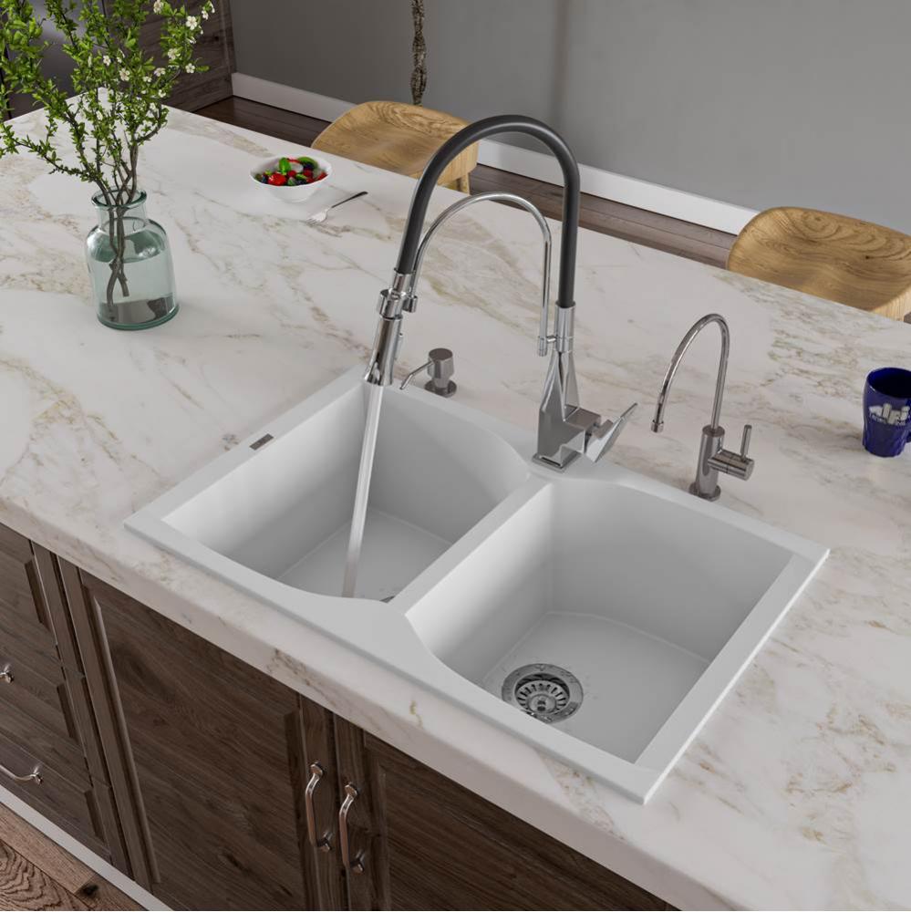 White 32'' Drop-In Double Bowl Granite Composite Kitchen Sink