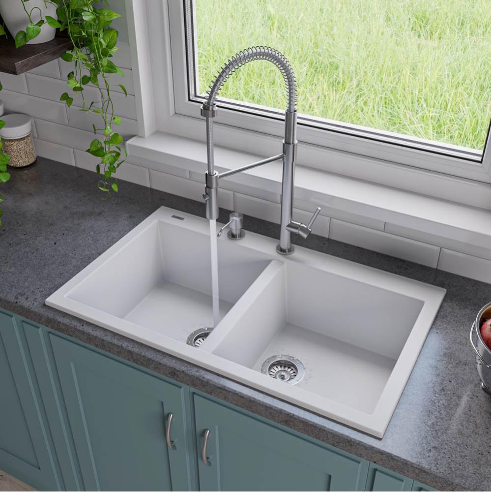 White 34'' Drop-In Double Bowl Granite Composite Kitchen Sink