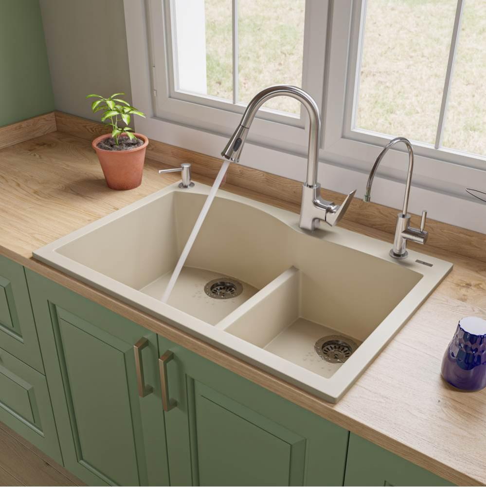 Biscuit 33'' Double Bowl Drop In Granite Composite Kitchen Sink