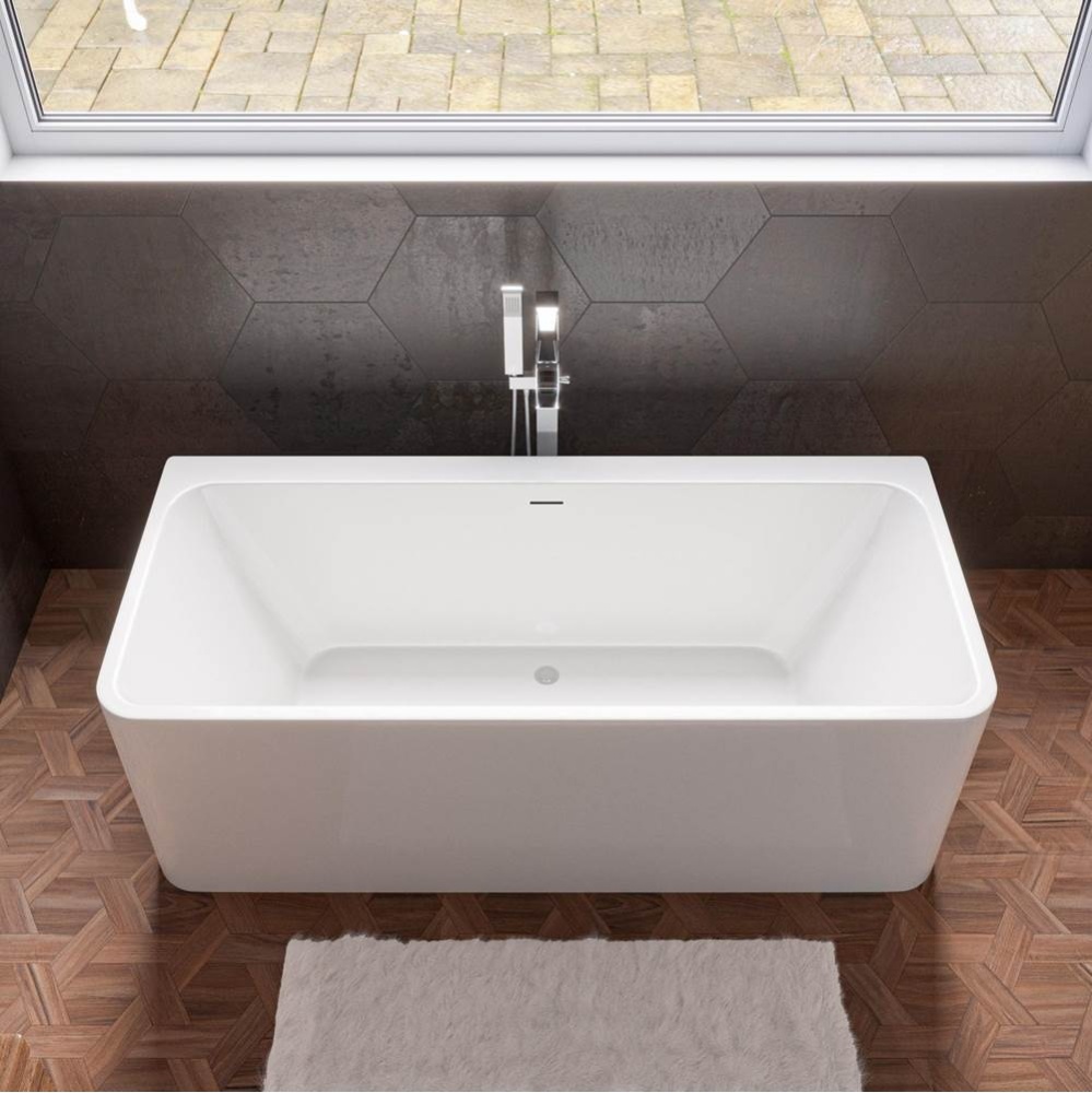 67 inch White Rectangular Acrylic Free Standing Soaking Bathtub