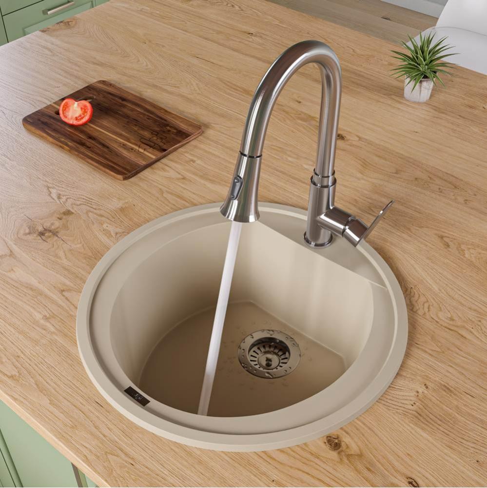 Biscuit 20'' Drop-In Round Granite Composite Kitchen Prep Sink