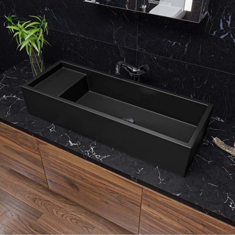39'' Black Matte Above Mount Fireclay Bathroom Trough Sink