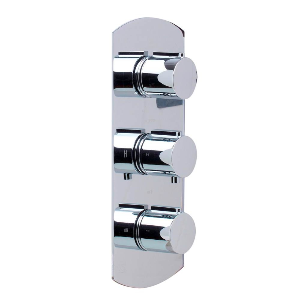 Polished Chrome Concealed 3-Way Thermostatic Valve Shower Mixer Round Knobs