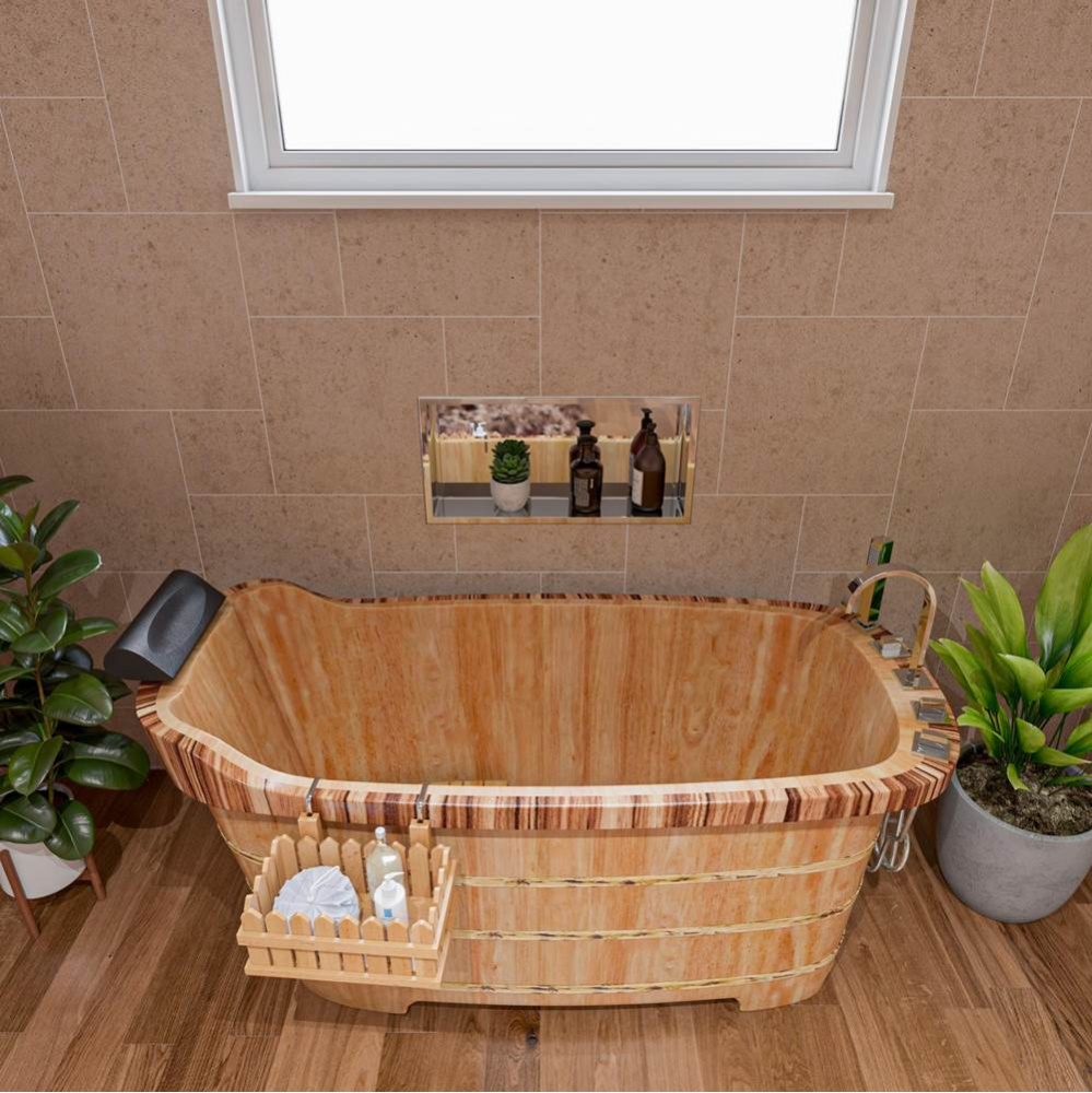 59'' Free Standing Wooden Bathtub with Chrome Tub Filler