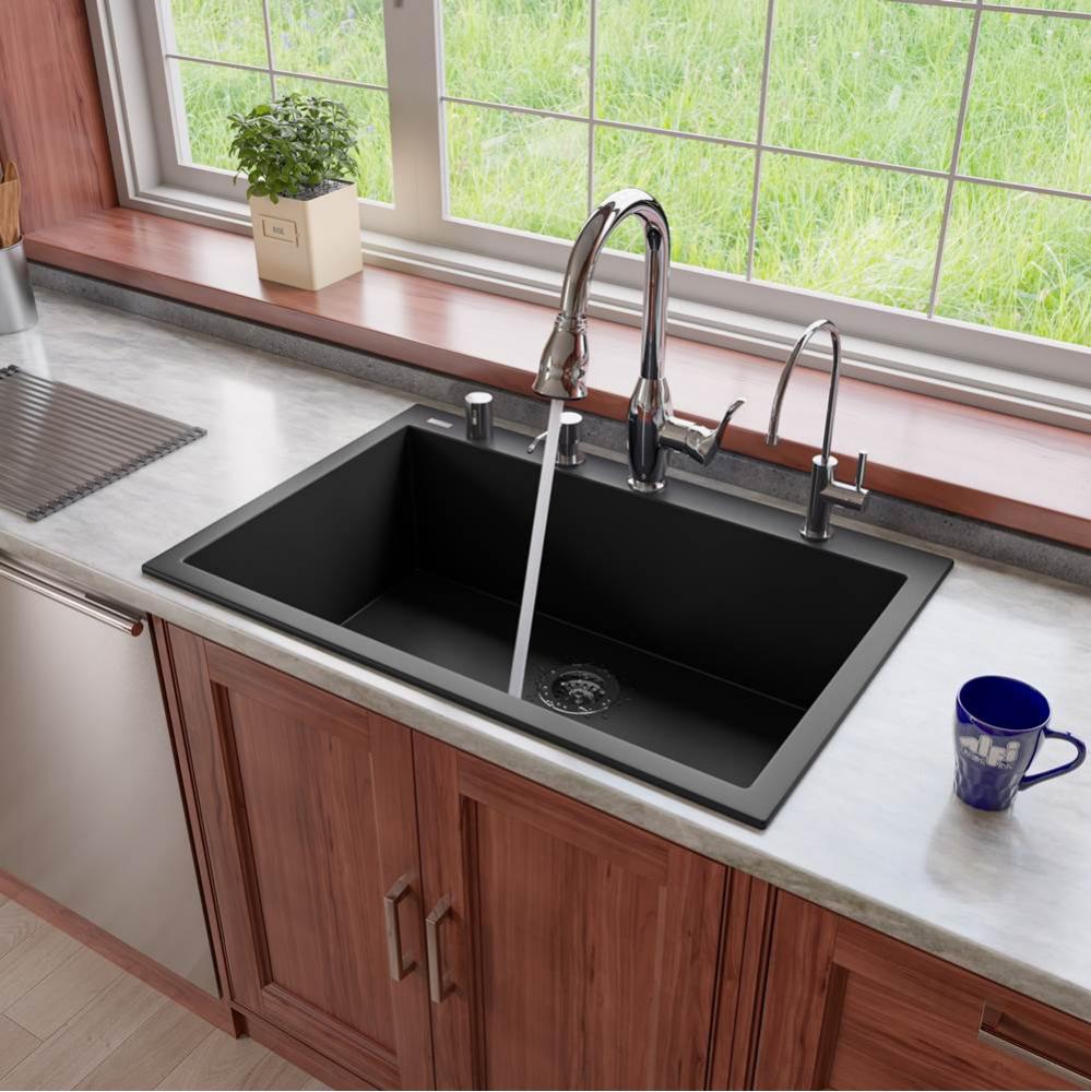 Black 33'' Single Bowl Drop In Granite Composite Kitchen Sink