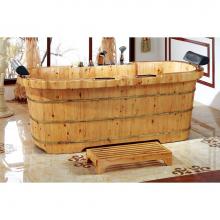 Alfi Trade AB1130 - 65'' 2 Person Free Standing Cedar Wooden Bathtub with Fixtures & Headrests